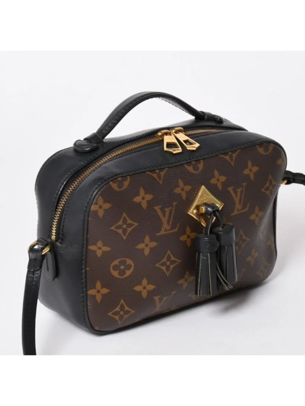 Louis Vuitton Saintonge Shoulder Bag Monogram Canvas Noir Calfskin Double